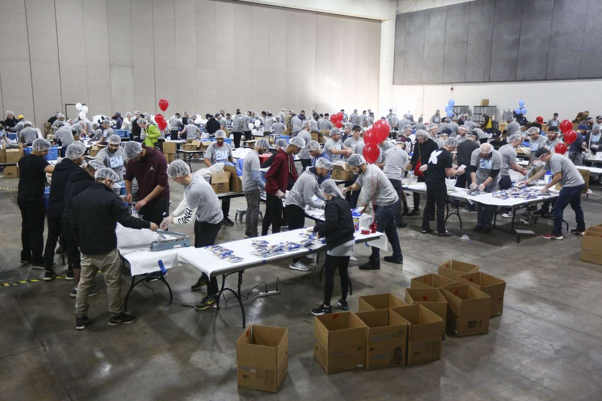 More than 1,300 volunteers pack more than 272,000 meals for Feed My Starving Children at the Salt Palace Convention Center in Salt Lake City on Wednesday, Jan. 9, 2019. The meals will be sent to orphans in Third World countries. (Photo: Silas Walker, KSL)