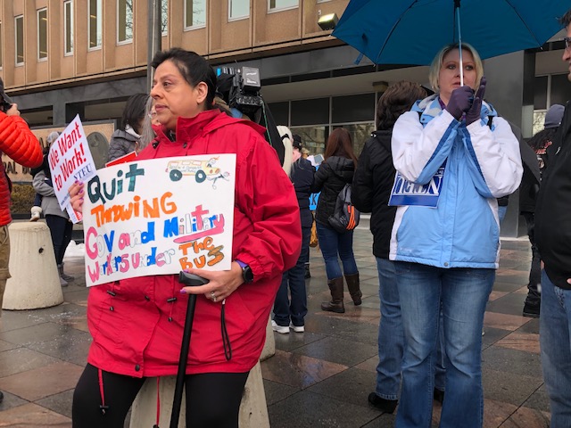 Workers furloughed by the federal government shutdown and their families attend a rally at the James V. Hansen Federal Building in Ogden on Thursday, Jan. 10, 2019. The rally was organized by workers at the Ogden Internal Revenue Service center. (Photo: Steve Griffin, KSL)