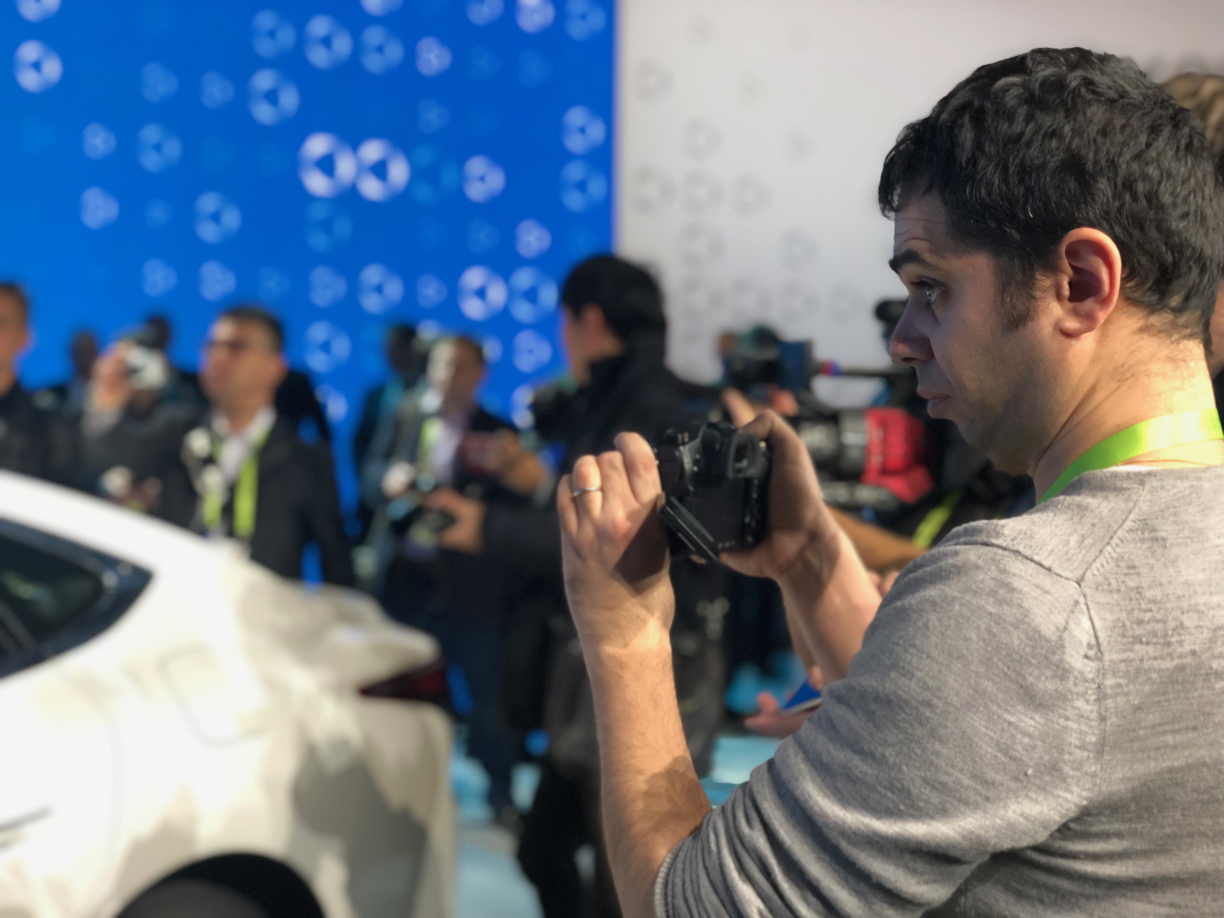 Media at the Consumer Electronics Show in Vegas crowd around a Toyota development car after a press conference on Monday, Jan. 7, 2019. (Photo: Liesl Nielsen, KSL.com)