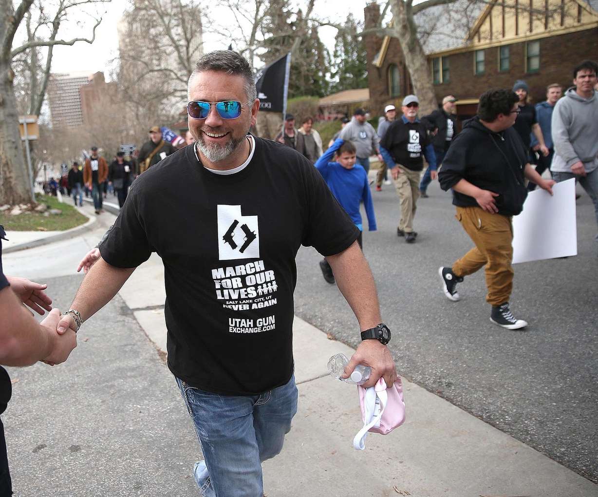 Bryan Melchoir marches at the pro-gun "March Before Our Lives" in Salt Lake City on Saturday, March 24, 2018. The pro-gun march immediately preceded the "March for Our Lives" rally, which called for stricter gun control. (Photo: Spenser Heaps, KSL)