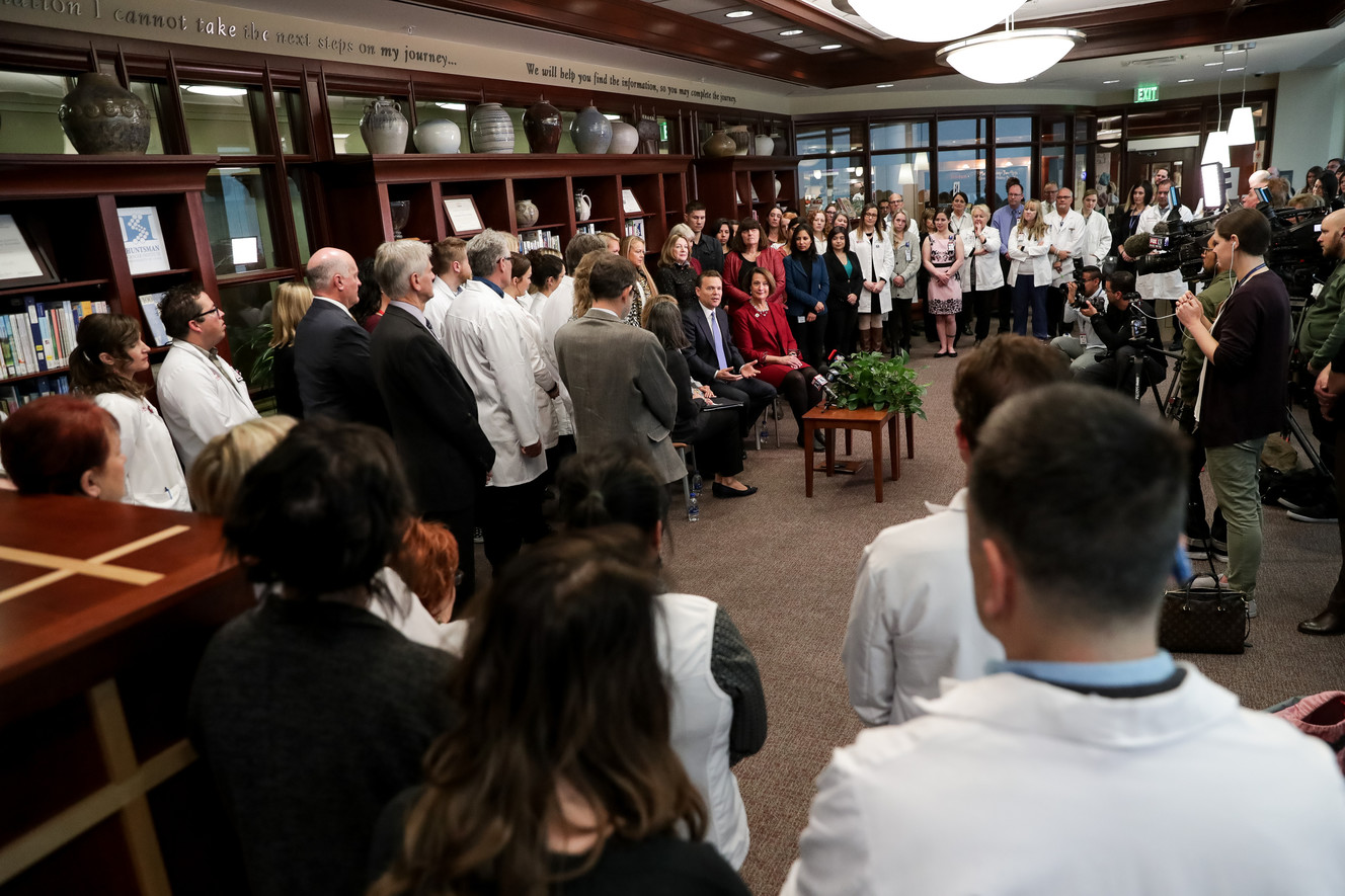 People assemble for a press conference at the Huntsman Cancer Institute in Salt Lake City on Friday, Jan. 11, 2019. (Photo: Spenser Heaps, KSL)