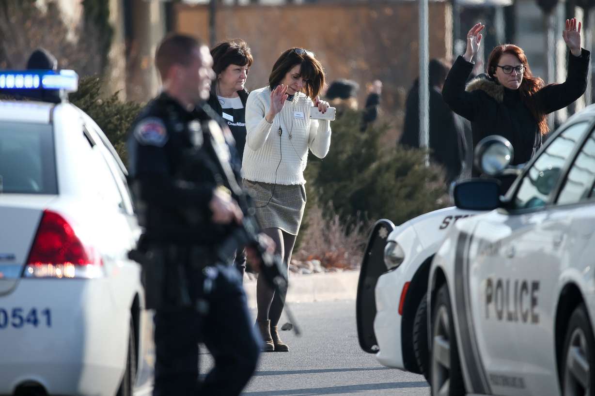 People evacuate after a reported shooting at Fashion Place Mall in Murray on Sunday, Jan. 13, 2019. (Photo: Spenser Heaps, KSL)