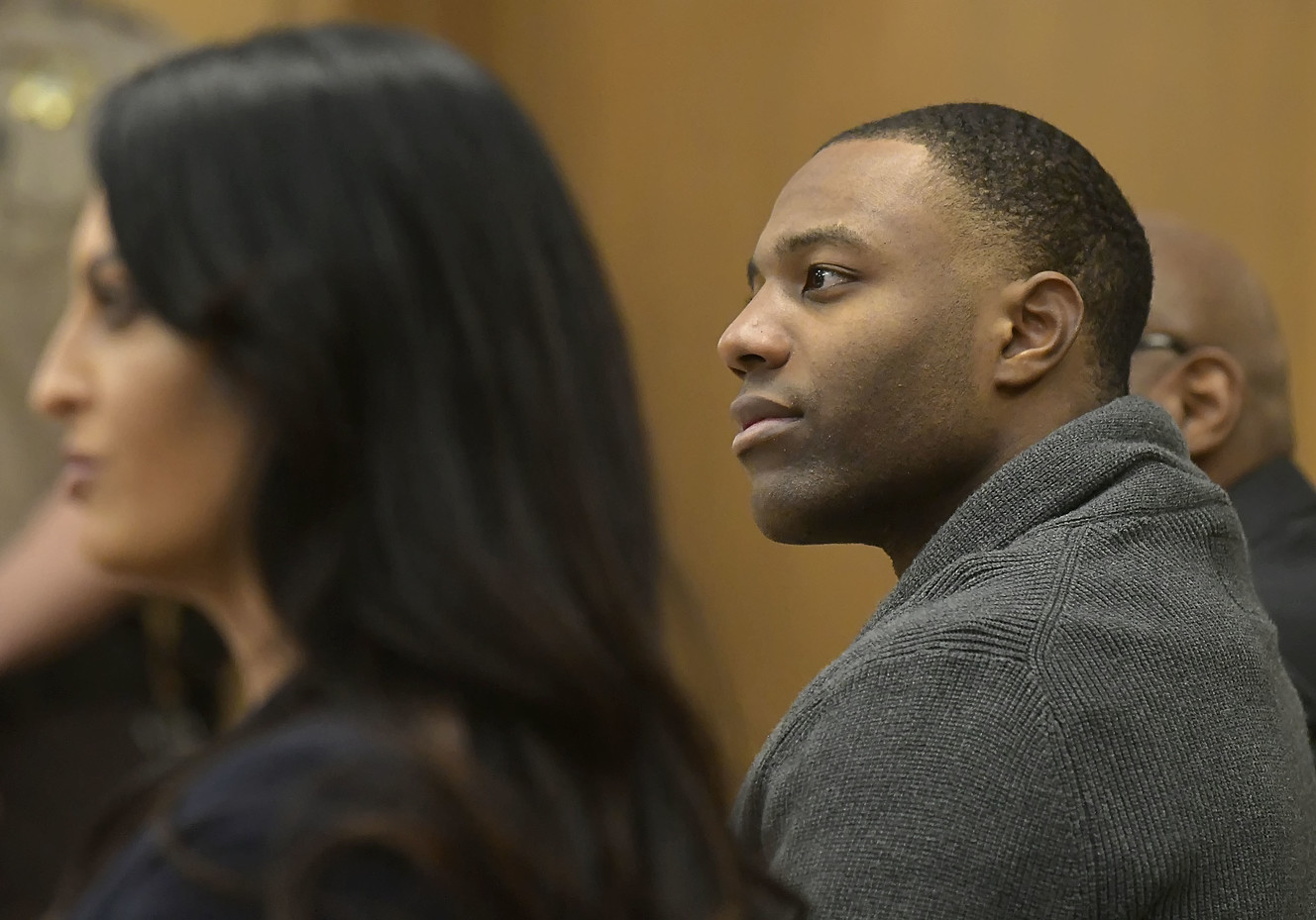 Torrey Green listens to testimony during his rape trial in 1st District Court in Brigham City on Monday, Jan.14, 2019. Green is accused of raping multiple women while he was a football player at Utah State University. (Photo: Eli Lucero, Pool Photo)