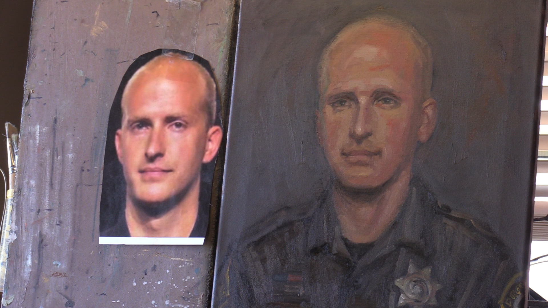 Artist Kaziah Hancock is trying to make sure an oil-on-canvas portrait of fallen Provo police officer Joseph Shinners looks just right, Jan. 14, 2019.