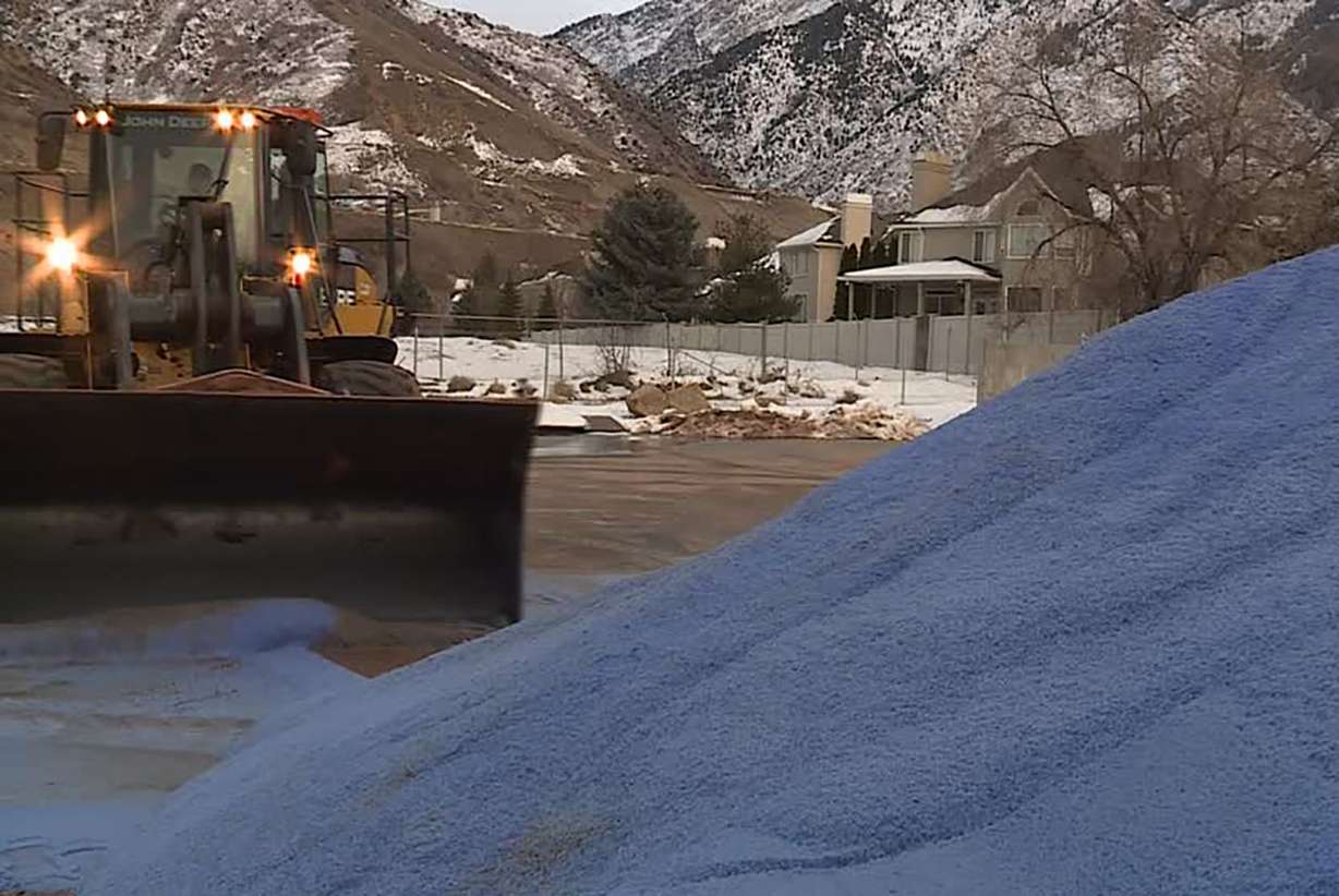 Utah Department of Transportation workers fill plow trucks with salt Wednesday, Jan. 16, 2019, at a UDOT shed in Cottonwood Heights. Photo: Aubrey Clark, KSL TV