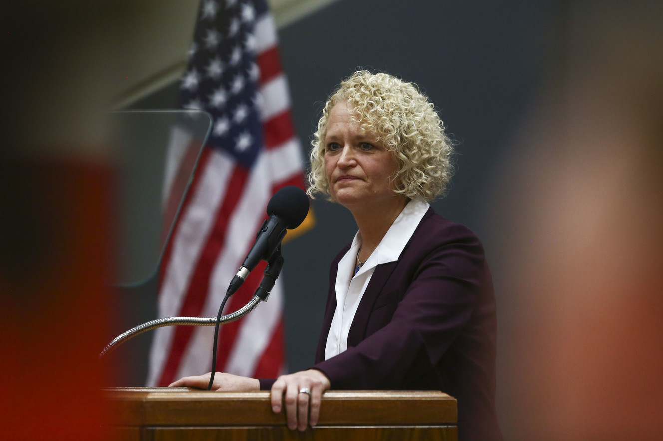 Salt Lake City Mayor Jackie Biskupski addresses the major challenges and opportunities facing the city in her fourth State of the City address at East High School in Salt Lake City on Thursday, Jan. 17, 2019. (Photo: Silas Walker, KSL)