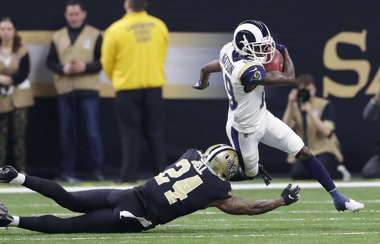 Los Angeles Rams' JoJo Natson tries to get past New Orleans Saints' Vonn Bell during the first half the NFL football NFC championship game Sunday, Jan. 20, 2019, in New Orleans. (Photo: John Bazemore, AP)