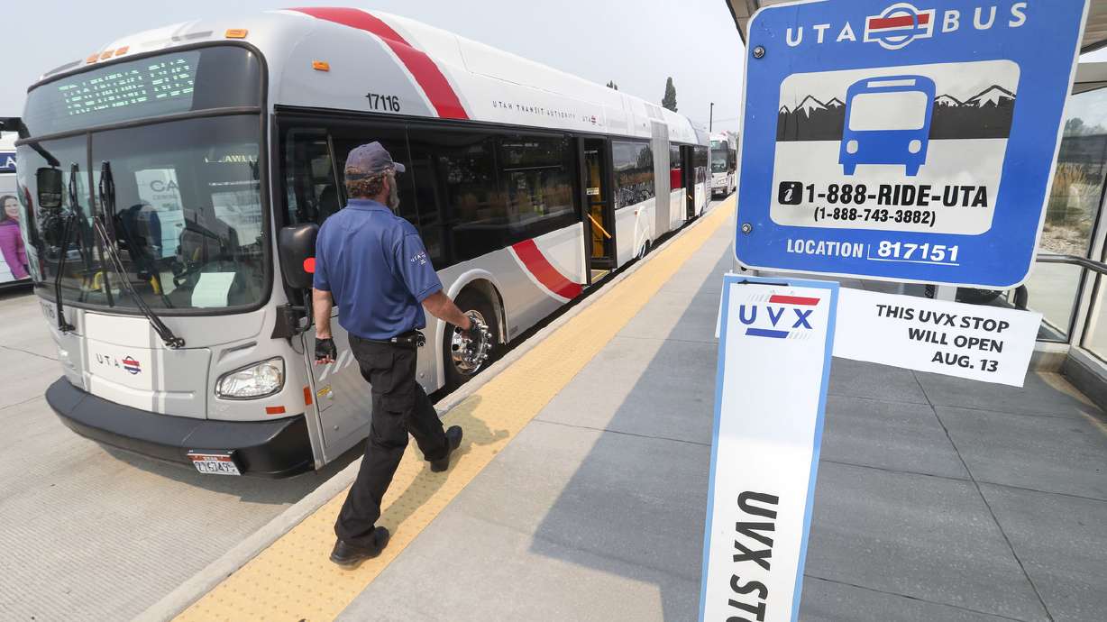 Utah Transit Authority bus operator Briant Thorne prepares to depart the Orem Central FrontRunner station for a test run of the Utah Valley Express in 2018. UTA may start begin imposing fares on the system for the first time beginning in August.