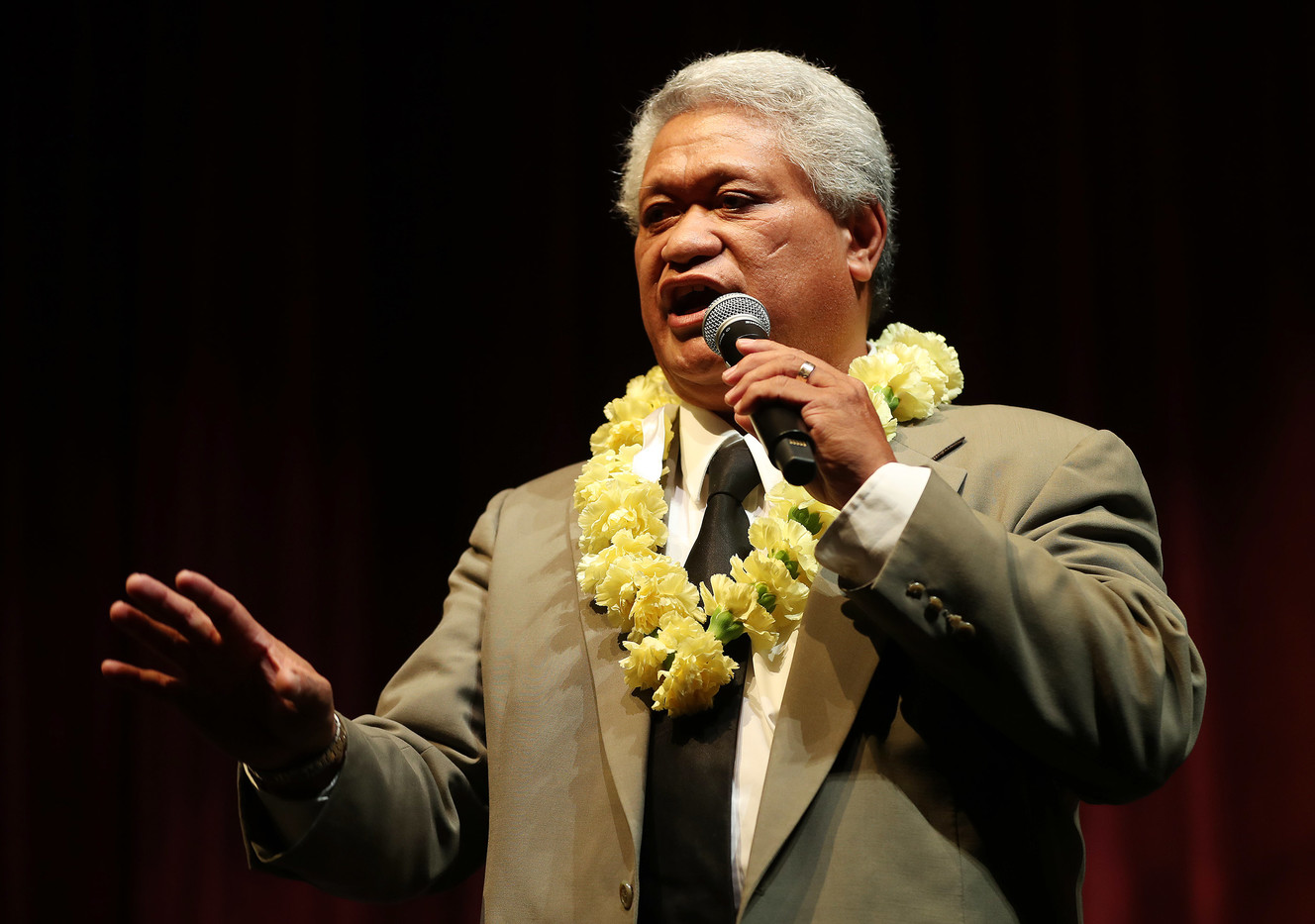 Stone Fonua speaks as the Salt Lake County Democratic party holds a debate for the Salt Lake County mayoral candidates in Sandy on Thursday, Jan. 24, 2019. (Photo: Jeffrey D. Allred, KSL)