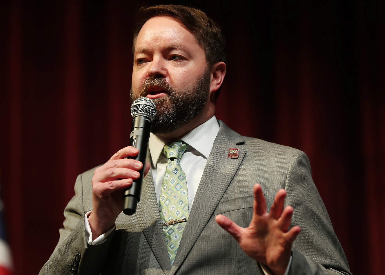 Arlyn Bradshaw speaks as the Salt Lake County Democratic party holds a debate for the Salt Lake County mayoral candidates in Sandy on Thursday, Jan. 24, 2019. (Photo: Jeffrey D. Allred, KSL)