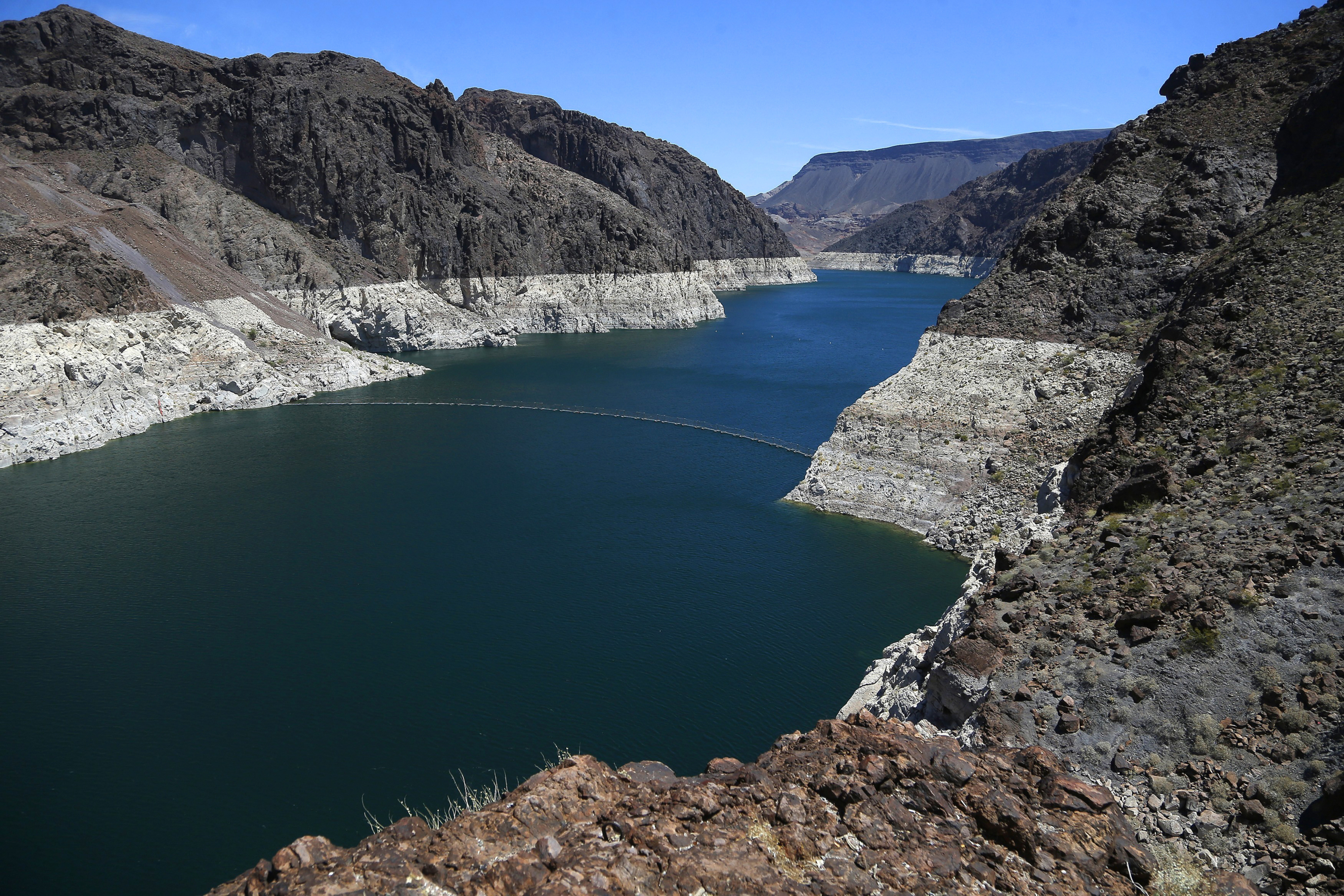 FILE - This May 31, 2018 file photo shows the reduced water level of Lake Mead behind Hoover Dam in Arizona. Photo: AP Photo
