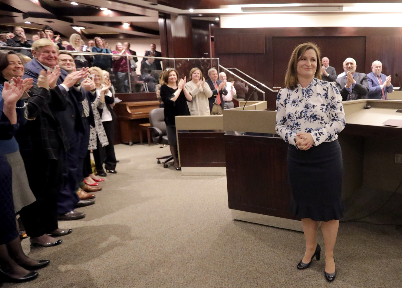 Attendees applaud Salt Lake County Mayor Jenny Wilson following a swearing-in ceremony at the Salt Lake County Government Center in Salt Lake City on Tuesday, Jan. 29, 2019. (Photo: Kristin Murphy, KSL)