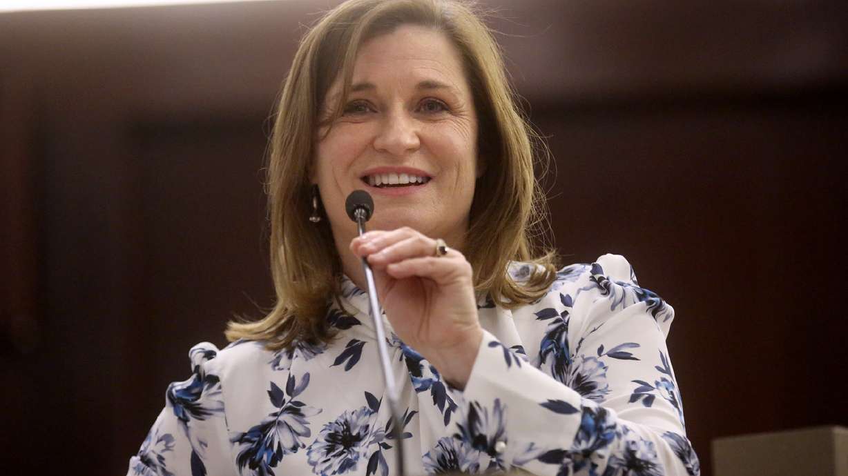 Salt Lake County Mayor Jenny Wilson speaks after being sworn in in Salt Lake City on Jan. 29, 2019. Wilson's proposed budget for next year focuses on "overdue" improvements to county buildings and infrastructure, and compensation for county employees.