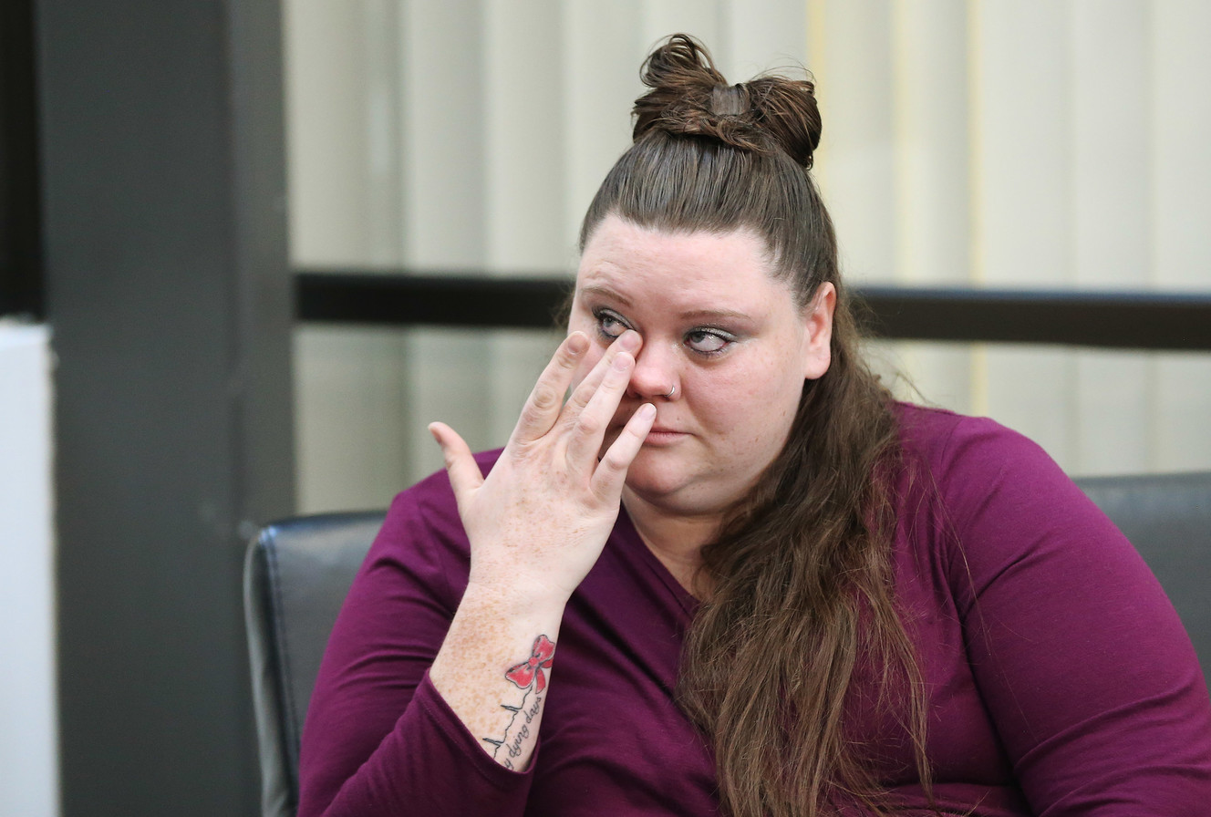 Laura Stringer wipes a tear after speaking during an Intermountain Donor Services press conference in Salt Lake City on Wednesday, Jan. 30, 2019. Stringer had her father's organs donated. (Photo: Jeffrey D. Allred, KSL)