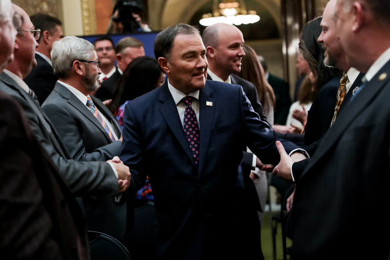 Gov. Gary Herbert greets people on his way into the House chamber before delivering his State of the State address at the Capitol in Salt Lake City on Wednesday, Jan. 30, 2019. (Photo: Spenser Heaps, KSL)