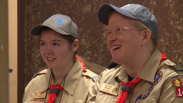 The newest members of Scouts BSA Troop 1456 in Springville celebrate the change that allowed girls to join the Boy Scouts. (Photo: KSL TV)