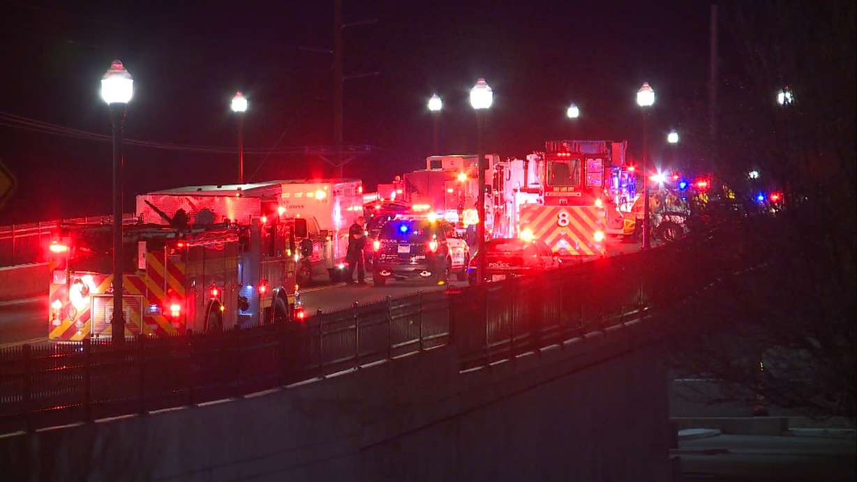 A head-on collision at the crest of the 1300 South overpass in Salt Lake City sent four people to the hospital early Monday, February 4, 2019. (Photo: Utah Department of Transportation)