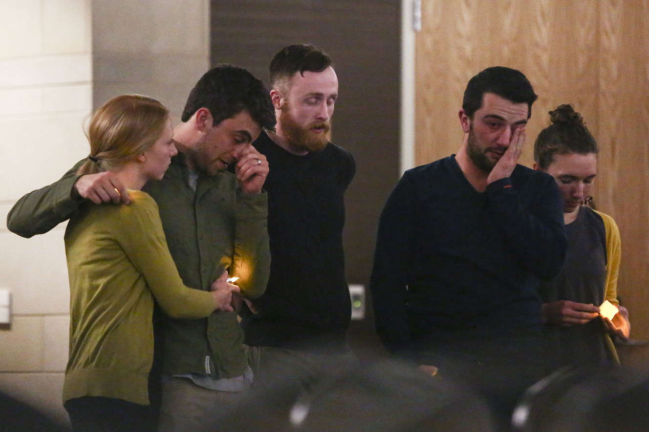 Family, friends and colleagues gather for a candlelight vigil in memory of Dr. Sarah Hawley at the University of Utah Guest House in Salt Lake City on Monday, Feb. 4, 2019. Hawley was killed by her boyfriend in what police believe to be a murder-suicide on Jan. 27, 2019. (Photo: Silas Walker, KSL)