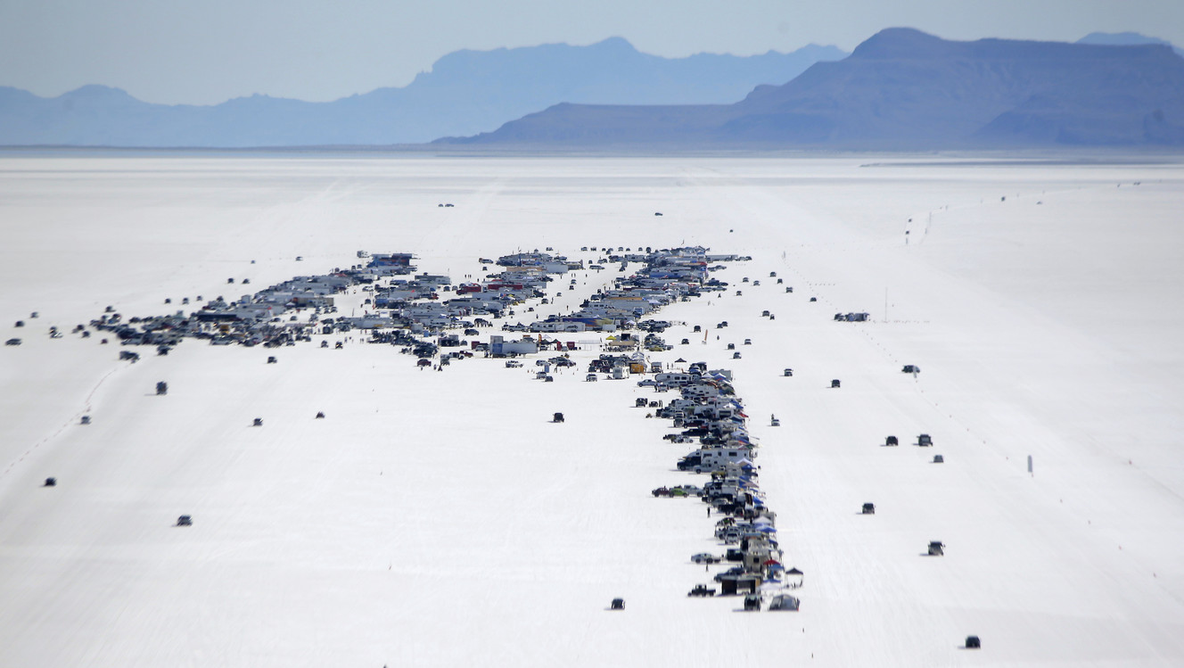 This Saturday, Aug. 13, 2016, photo, shows the pit area at the Bonneville Salt Flats, near Wendover. Speed-starved racers are finally back at Utah's world-famous Bonneville Salt Flats to hit speeds of 400 mph or more as they compete in Speed Week for the first time since 2013 after wet weather and rough salt cancelled the races for the last two years. Photo: Rick Bowmer, AP Photo