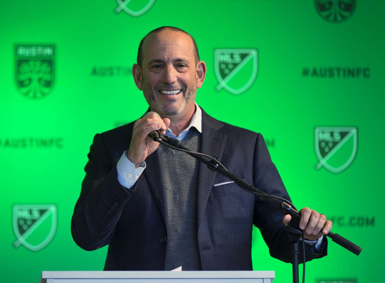 In this Jan. 15, 2019, file photo, Major League Soccer Commissioner Don Garber announces that Austin will be an expansion franchise for the 2021 season, in Austin, Texas. Garber should be the legal arbitrator between Real Salt Lake and former coach Mike Petke in a dispute regarding his salary following termination, the club argued in a court affidavit Monday. (Photo: Ricardo B. Brazziell, AP)