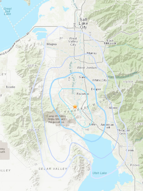 A 3.7 earthquake struck Bluffdale at 5:10 a.m. and was felt in surrounding areas Friday morning, Feb. 15, 2019. (Photo: U.S. Geological Survey)