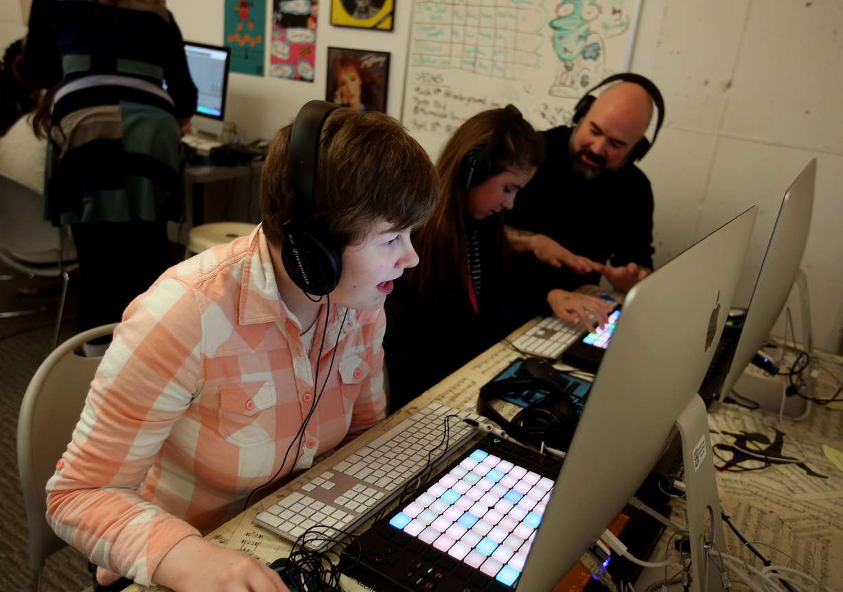 Hannah Hart, a student at the Utah Schools for the Deaf and Blind, creates a musical piece at Spy Hop in Salt Lake City on Friday, Feb. 15, 2019. (Photo: Laura Seitz, KSL)