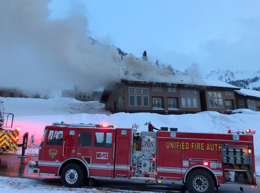 Crews responded to a fire after the attic of an apartment building located at 9740 E. Bypass Road in Alta exploded on Saturday, Feb. 16, 2019. (Photo: Unified Fire Authority)