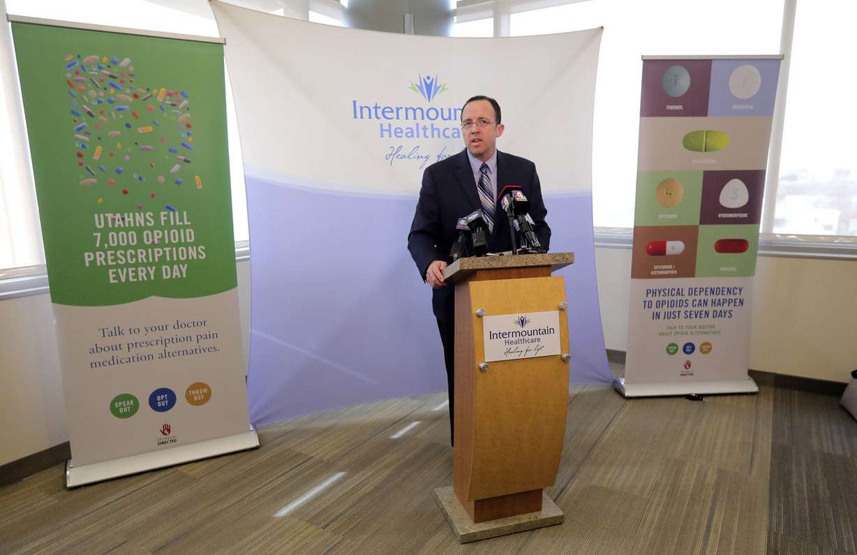 Doug Thomas, Utah Division of Substance Abuse and Mental Health director, talks about opioid reduction at Intermountain Healthcare's Salt Lake Clinic in Salt Lake City on Wednesday, Feb. 20, 2019. (Photo: Kristin Murphy, KSL)