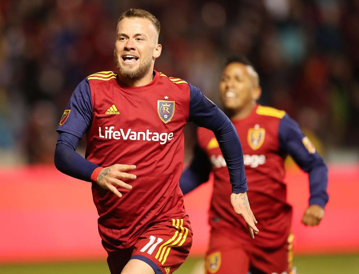 Real Salt Lake midfielder Albert Rusnak (11) scores again the Sporting Kansas City during playoffs in Sandy on Sunday, Nov. 4, 2018. (Photo: Jeffrey D. Allred, Deseret News)