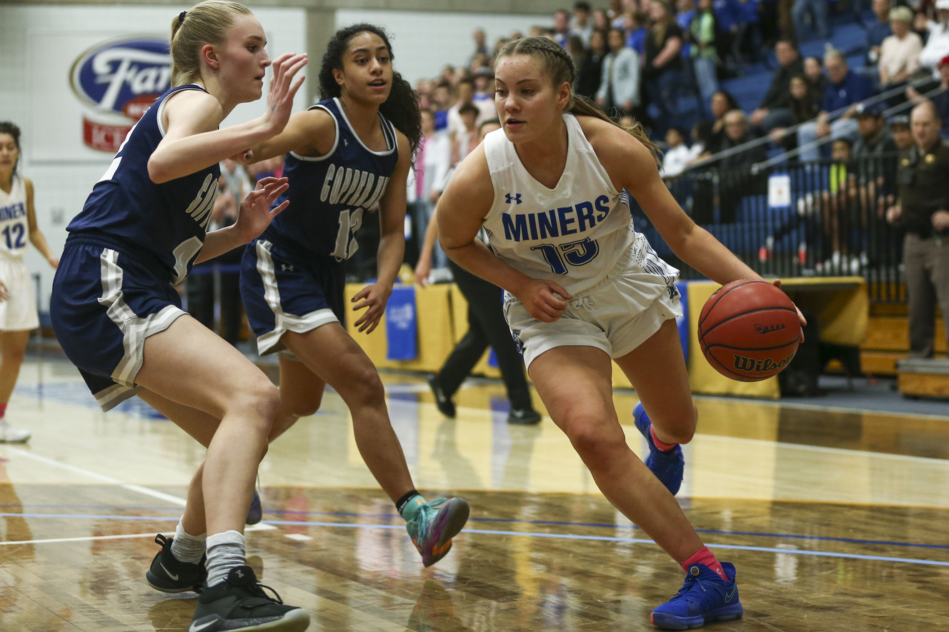 Bingham's Maggie McCord (15) dribbles the ball against the Copper Hills Grizzlies during the 6A girls basketball championship at the Lifetime Activities Center in Taylorsville on Saturday, Feb. 23, 2019. (Photo: Silas Walker, Deseret News)