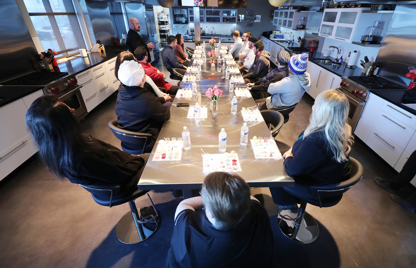 Chef Aaron Ballard discusses food tasting during an Education Week class at the Harmons in Holladay on Wednesday, Feb. 20, 2019. (Photo: Jeffrey D. Allred, KSL)