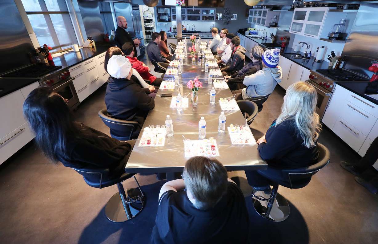 Chef Aaron Ballard discusses food tasting during an Education Week class at the Harmons in Holladay on Wednesday, Feb. 20, 2019. (Photo: Jeffrey D. Allred, KSL)