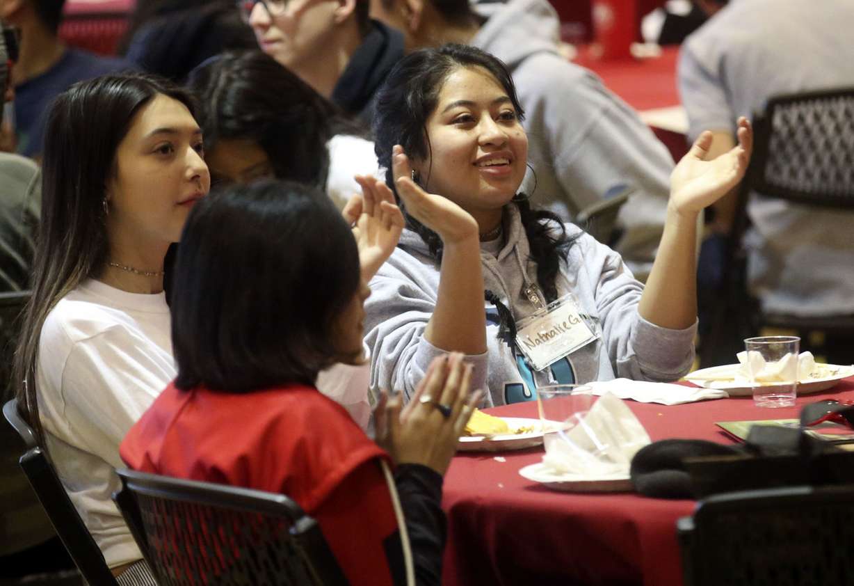 Students applaud presidential candidate and former Secretary of Housing and Urban Development Julián Castro as he speaks to high school and university students at the University of Utah in Salt Lake City on Wednesday, Feb. 27, 2019. (Photo: Kristin Murphy, KSL)