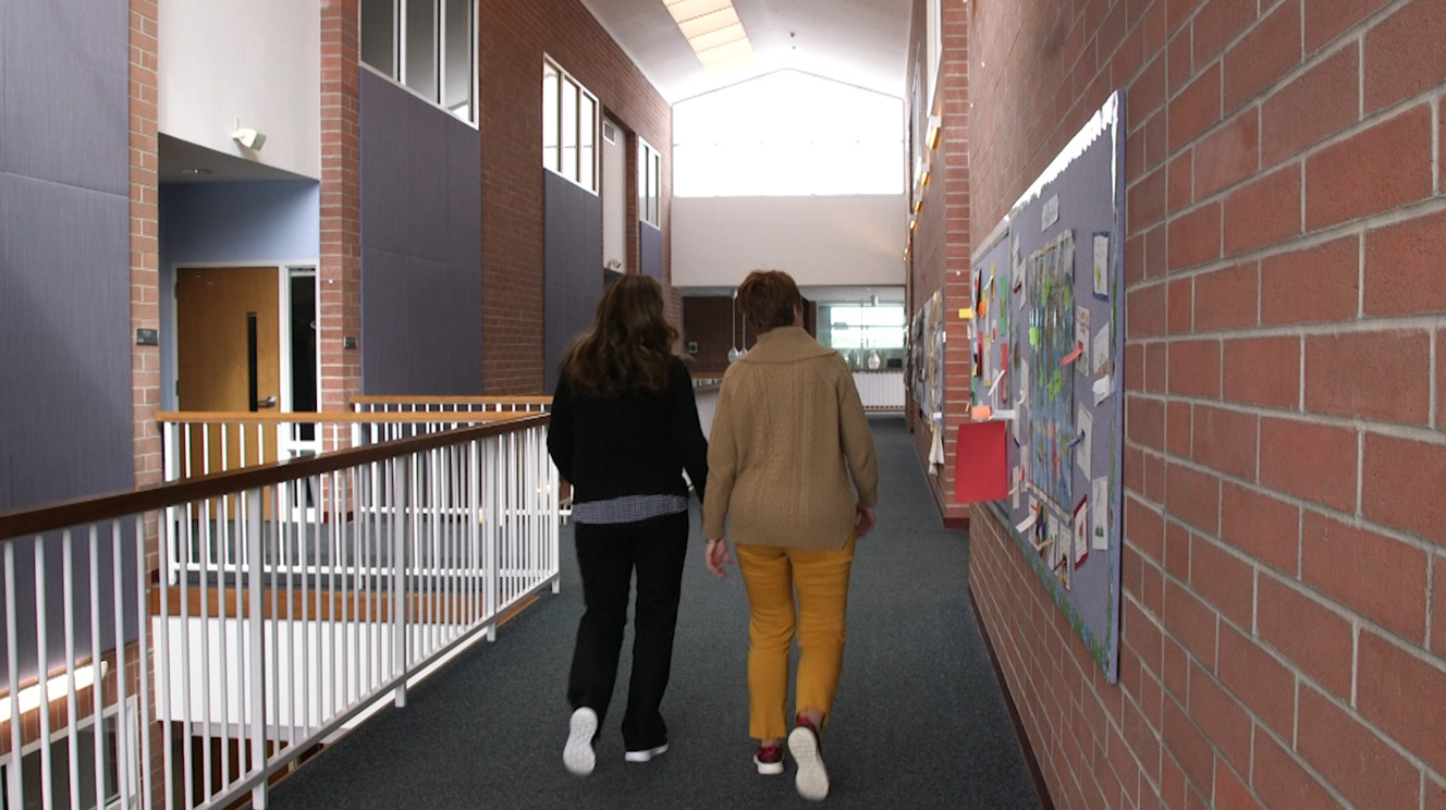 Deanna Williams and Sheri Kovacs walk the halls of their school every morning for exercise before starting class. (Photo: KSL TV)