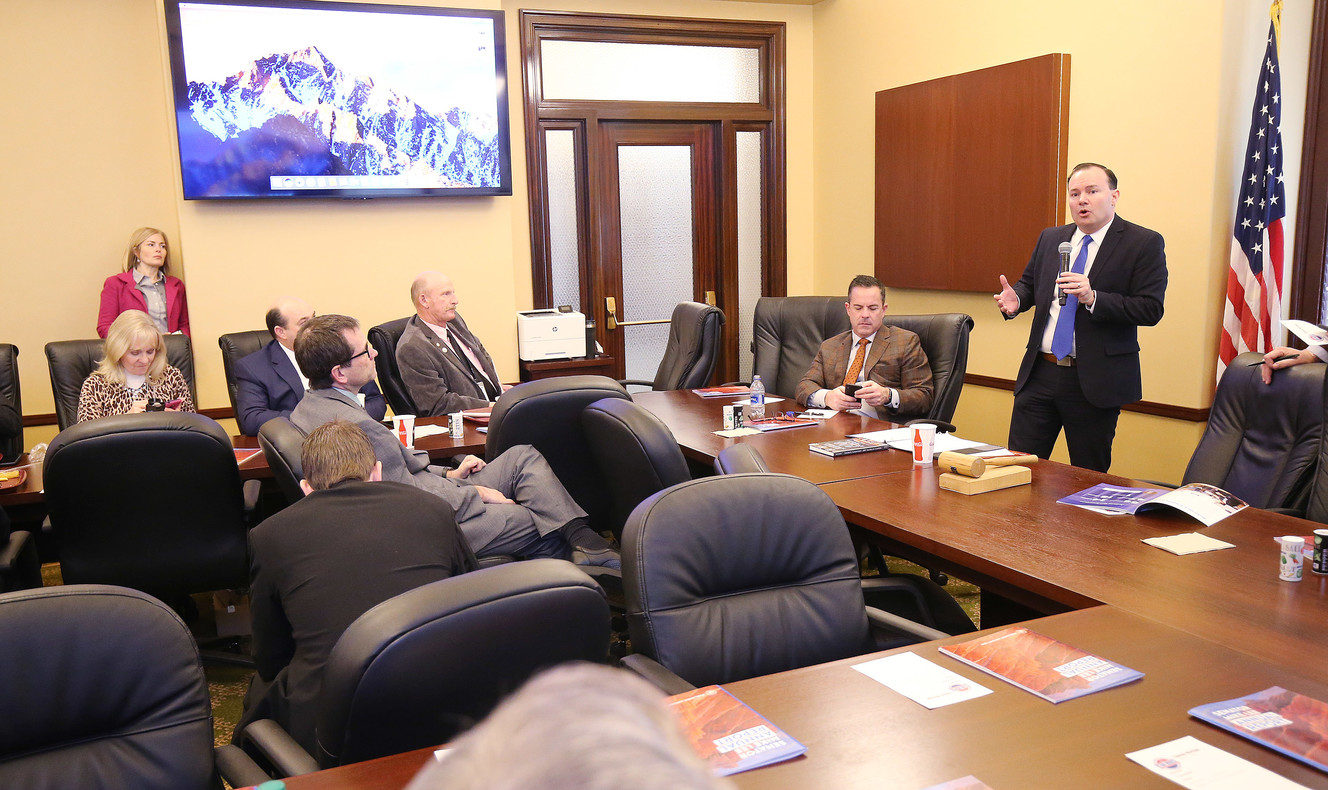 Sen. Mike Lee, R-Utah, meets with House Republicans during their caucus at the Capitol in Salt Lake City on Friday, March 1, 2019. (Photo: Jeffrey D. Allred, KSL)
