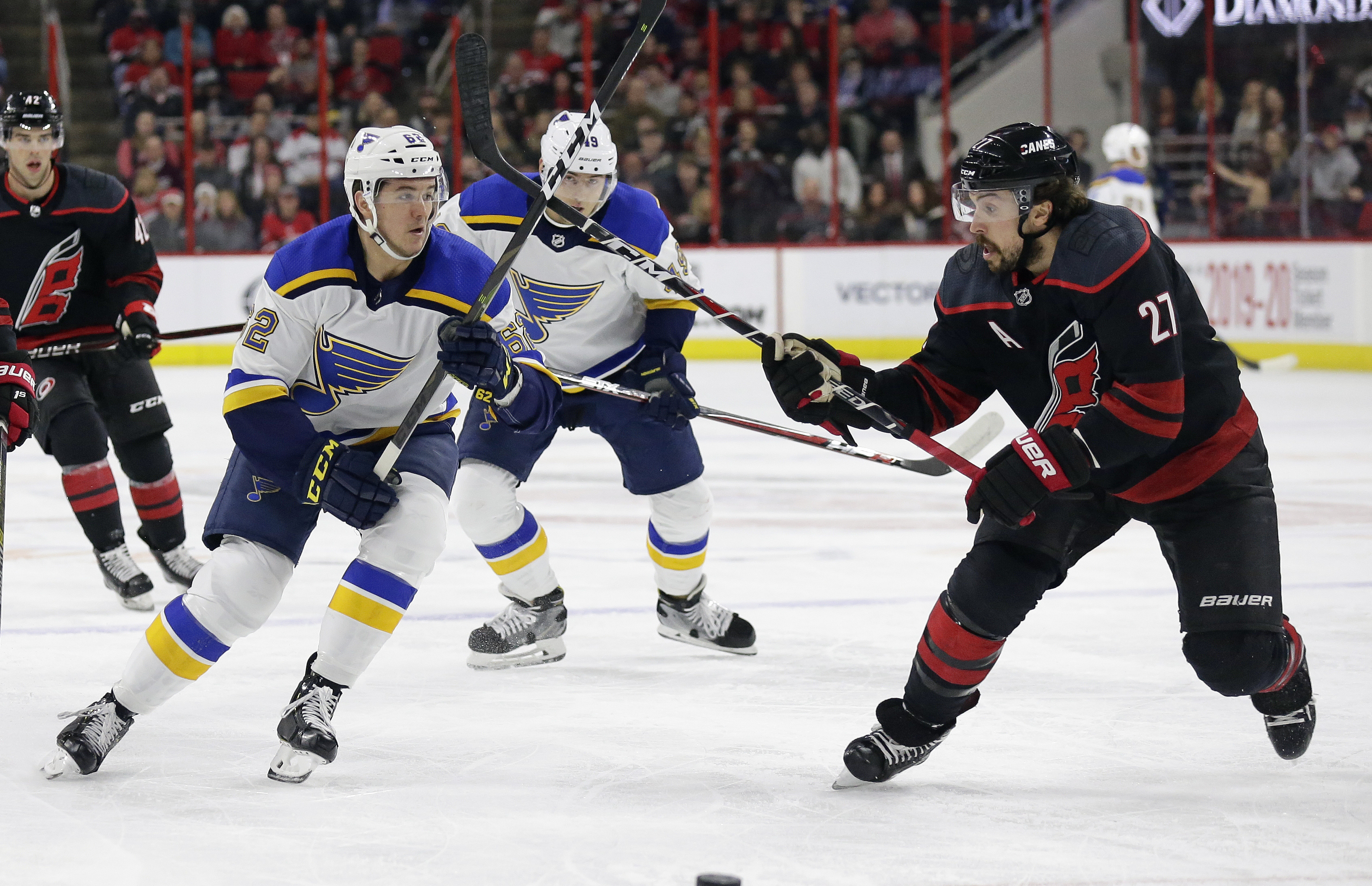 Aho's goal, assist lead surging Hurricanes past Blues 5-2