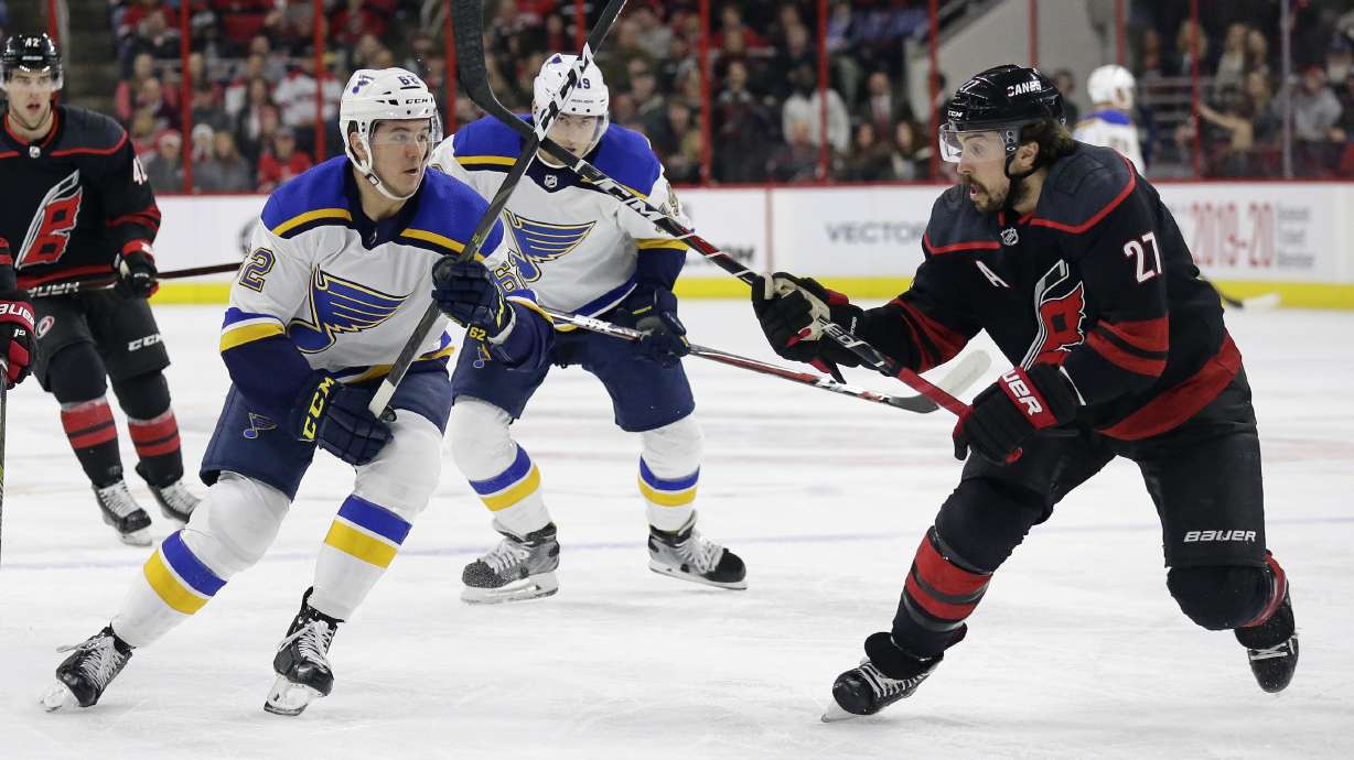 Aho's goal, assist lead surging Hurricanes past Blues 5-2