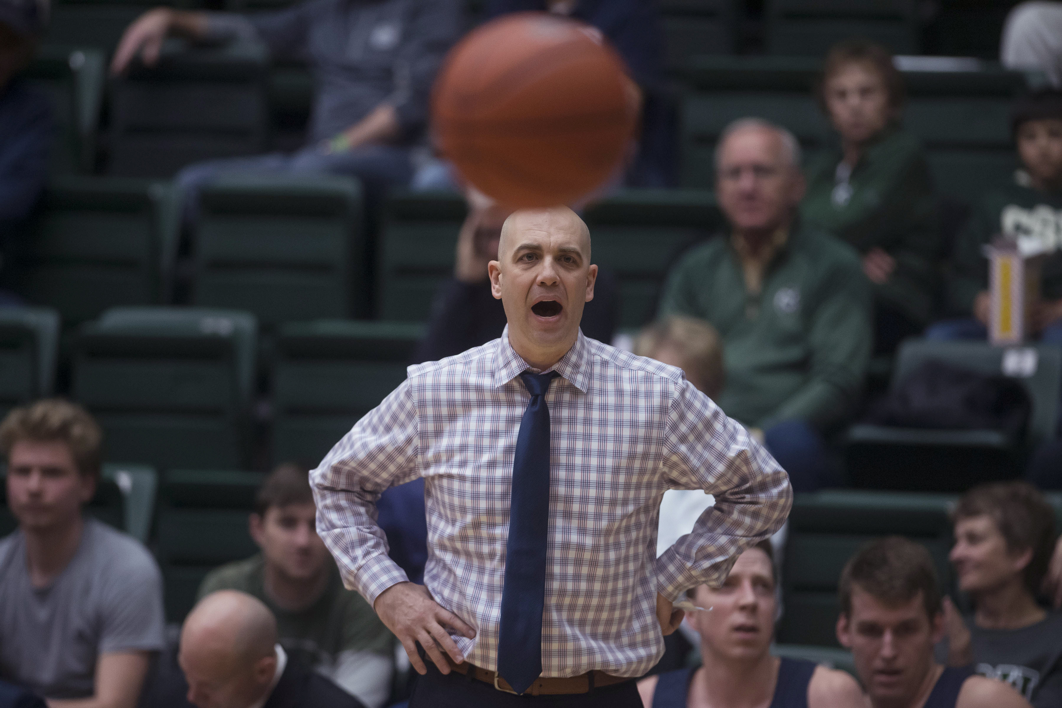 Utah State coach Craig Smith calls out to his team during an NCAA college basketball game against Colorado State on Tuesday, March 5, 2019, in Fort Collins, Colo (Photo: Timothy Hurst, The Coloradoan via AP)