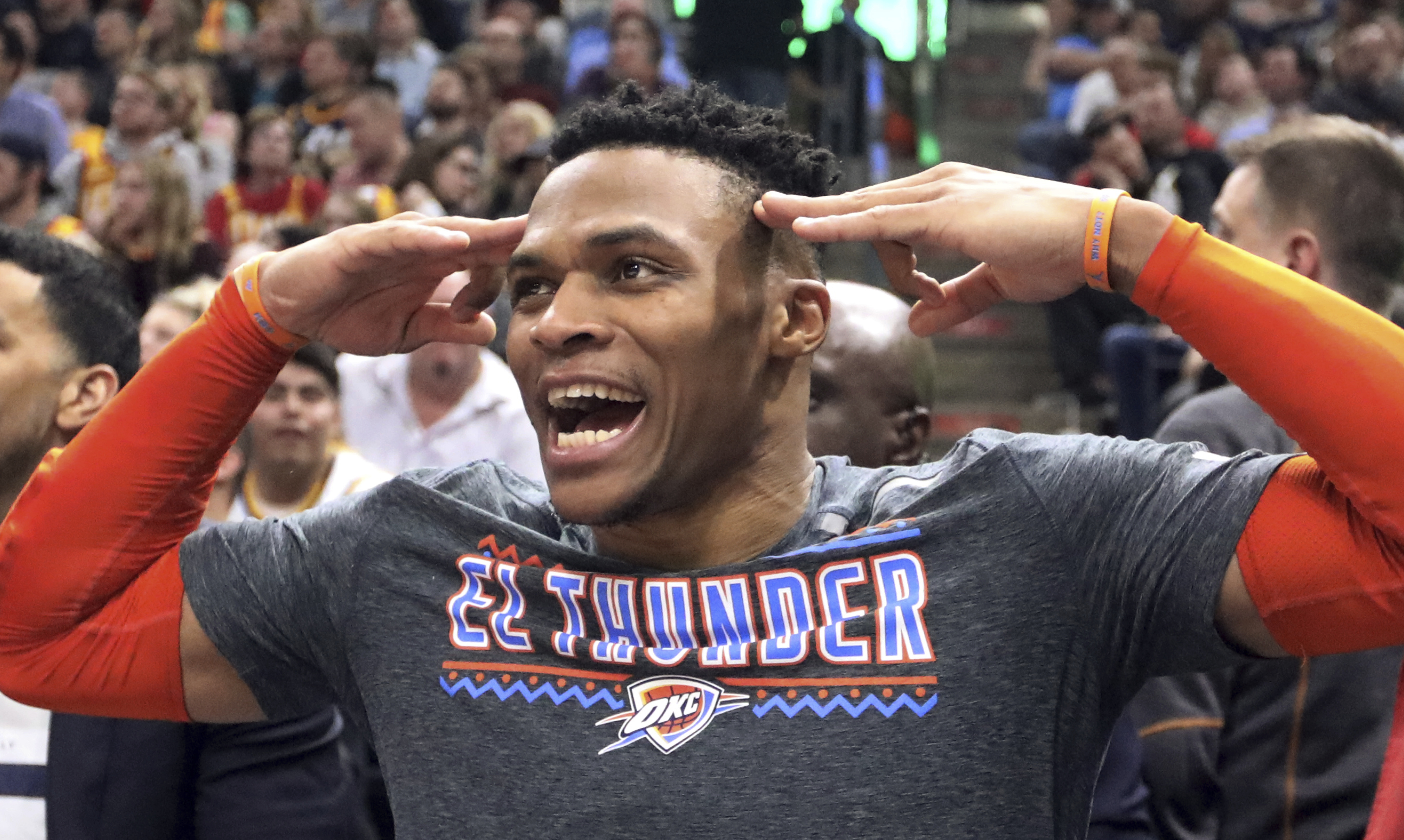 NBA fines Westbrook $25,000 for language; Jazz ban fan