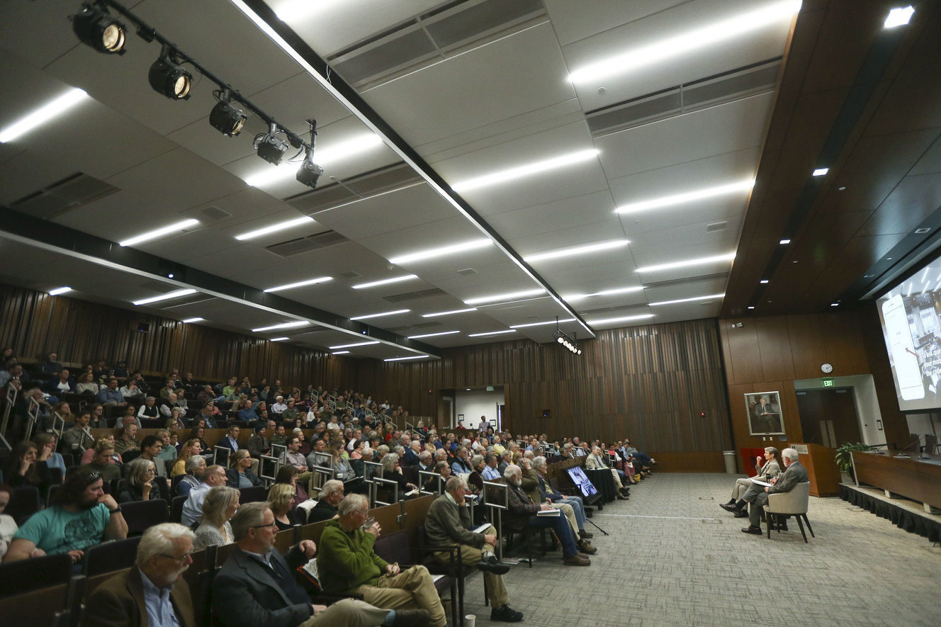 Former Secretary of the Interior Sally Jewell speaks with the University of Utah's Robert Keiter during the annual Stegner Center Symposium at the U. in Salt Lake City on Thursday, March 21, 2019. (Photo: Silas Walker, Deseret News)