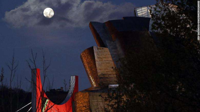 A view of the supermoon over the Guggenheim Museum in Bilbao, Spain; Photo from CNN