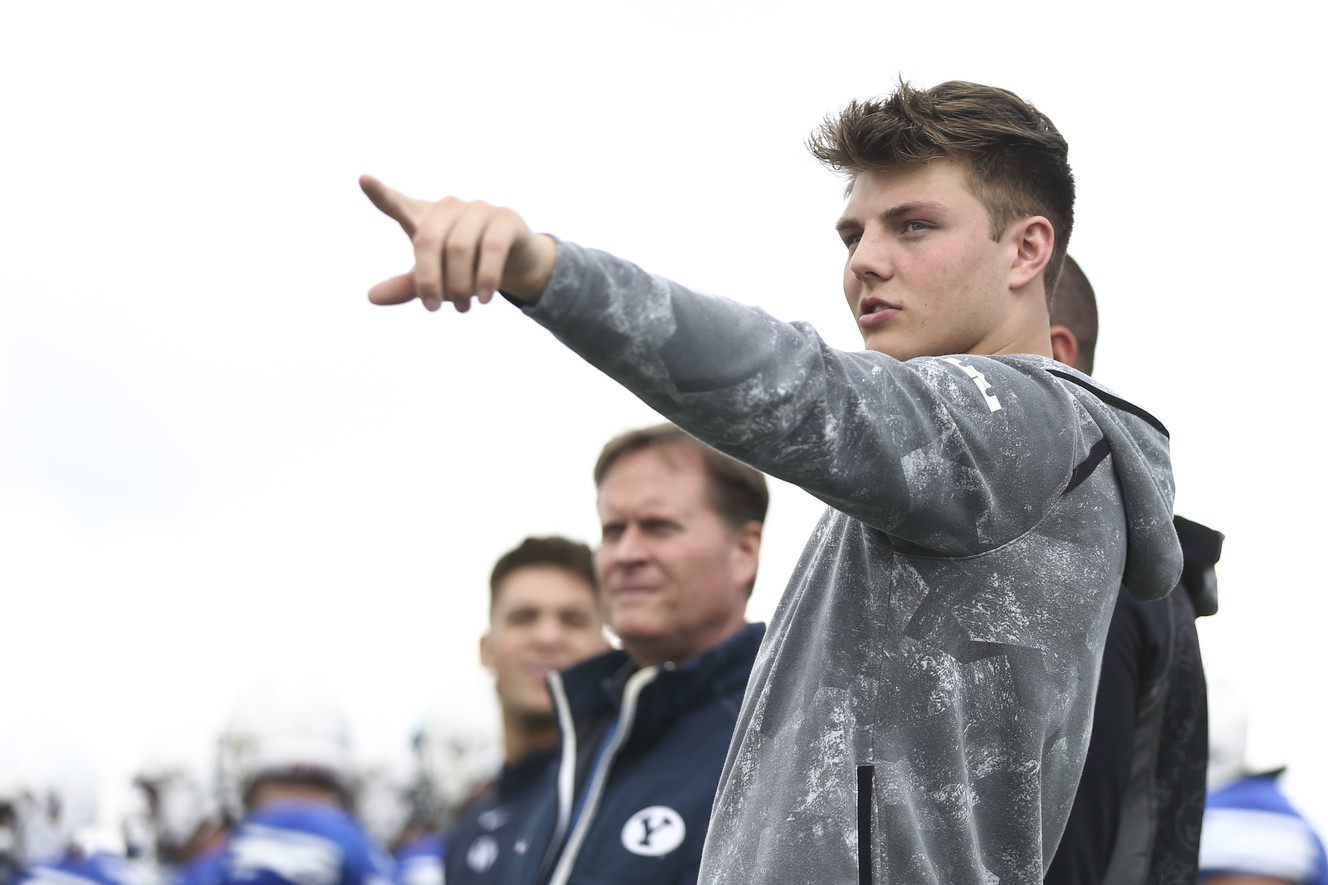 Quarterback Zach Wilson (1) stands on the sidelines during BYU's Spring Game at the former Provo High School football field in Provo on Saturday, March 23, 2019. (Photo: Silas Walker, KSL)