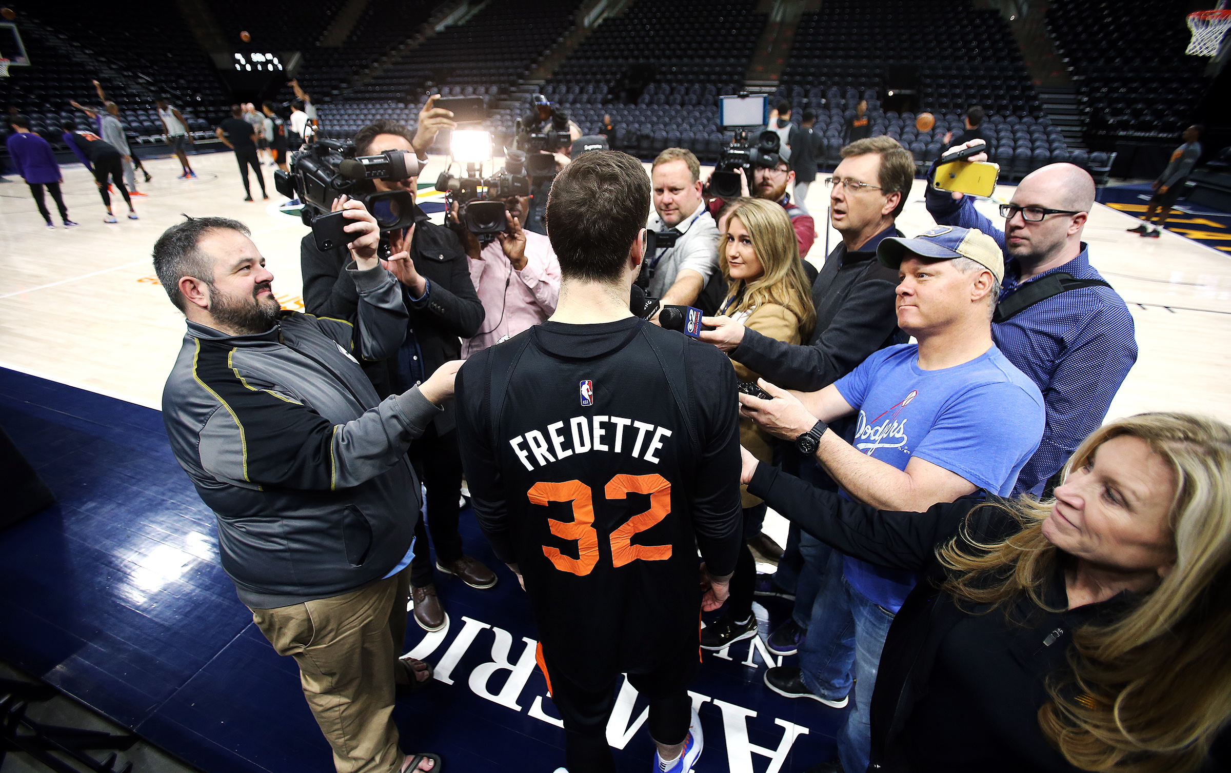 Former BYU guard Jimmer Fredette takes questions after Suns shootaround on March 25, 2019. (Scott G. Winterton, KSL)