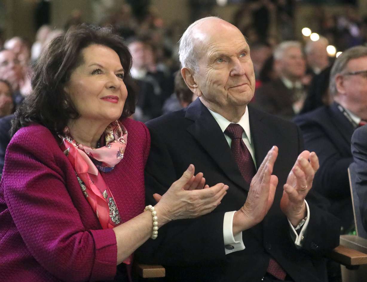Sister Wendy Nelson and President Russell M. Nelson, of The Church of Jesus Christ of Latter-day Saints, attend the inauguration ceremony for Astrid S. Tuminez, Utah Valley University’s seventh president, at the UVU Noorda Center for the Performing Arts in Orem on Wednesday, March 27, 2019. (Photo: Kristin Murphy, KSL)