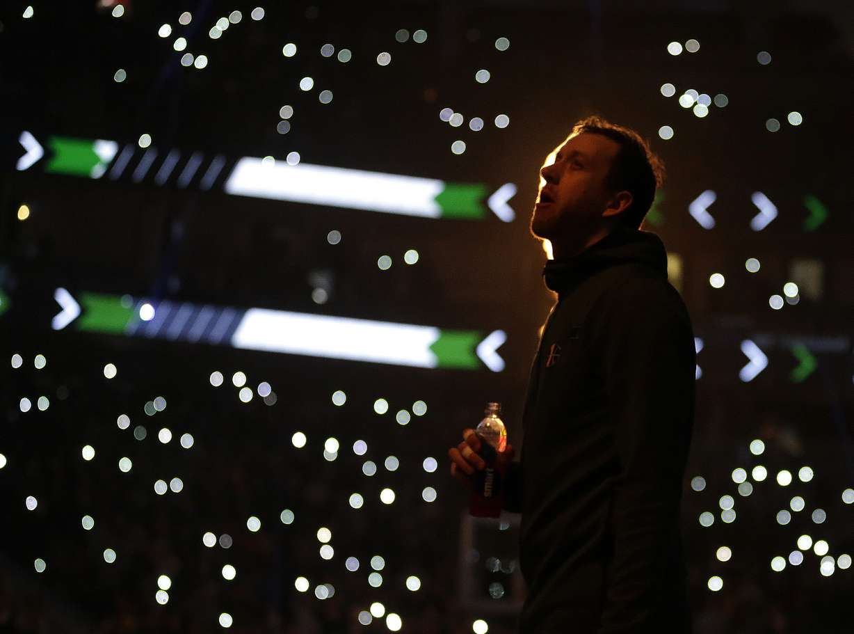 Utah Jazz's Joe Ingles is seen before an NBA basketball game against the Milwaukee Bucks Monday, Jan. 7, 2019, in Milwaukee. (AP Photo/Aaron Gash)