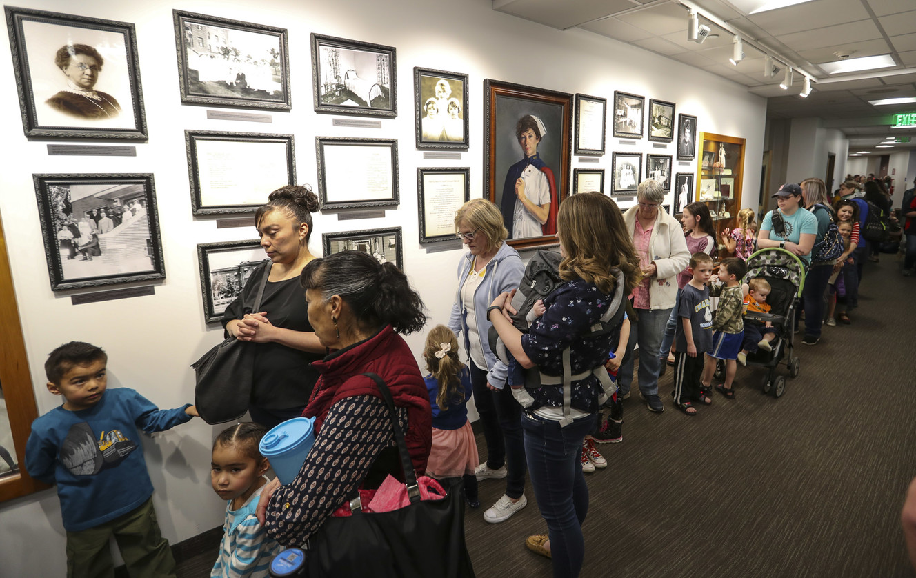 Hundreds of children fill the halls as they attend the Teddy Bear Clinic and Picnic with their families at McKay-Dee Hospital in Ogden on Wednesday, March 27, 2019. Children were given teddy bears and then went to a doctor's visit for the toys. The Teddy Bear Clinic is meant to help teach the importance of health to kids. Photo: Steve Griffin, KSL