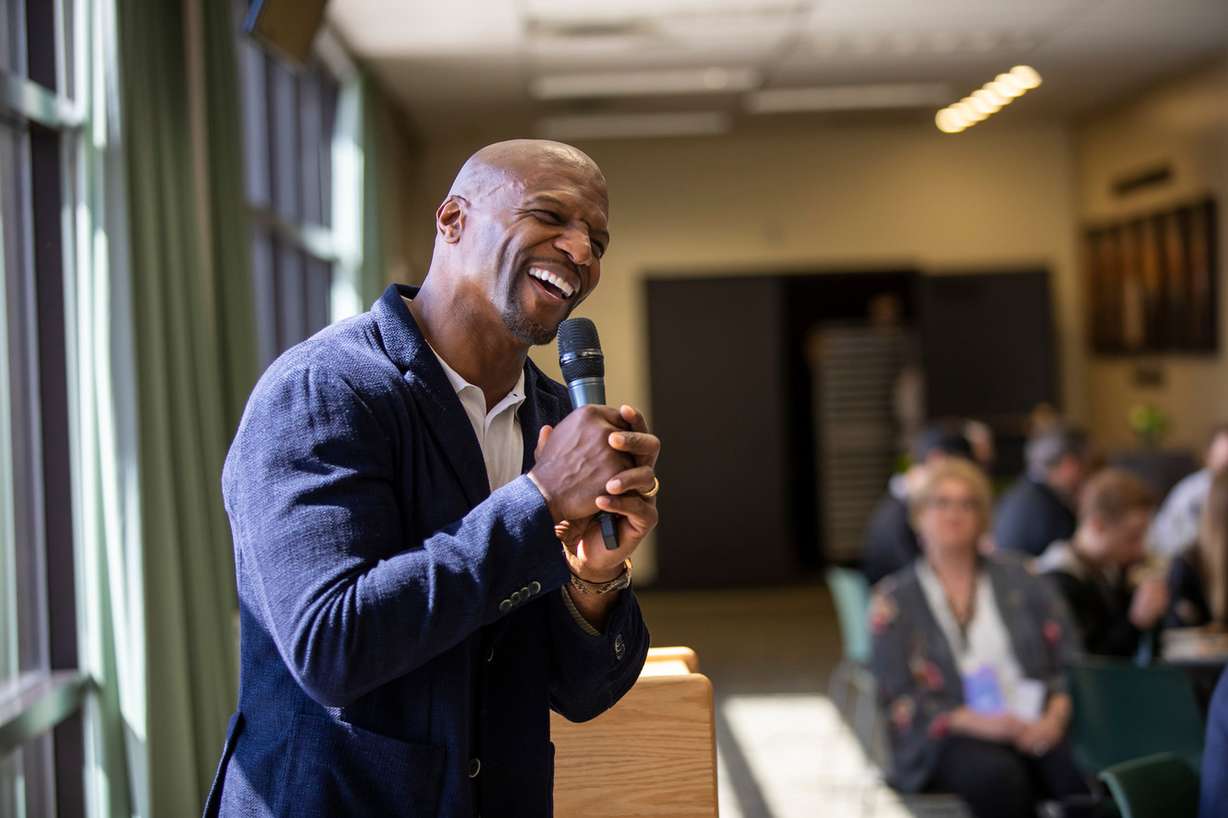 Terry Crews speaks in the UCCU Center on the campus of Utah Valley University in Orem on Thursday, March 28, 2019. (Photo: Utah Valley University)