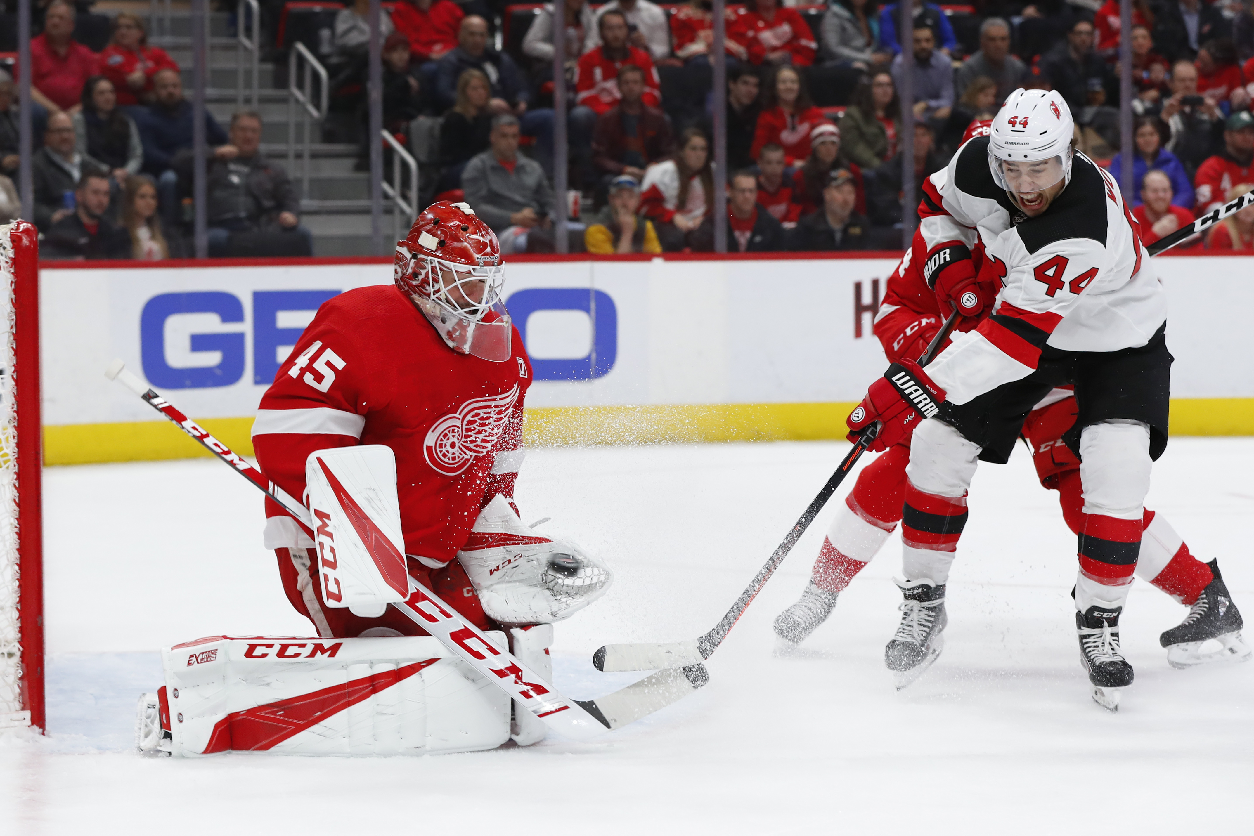 Bernier, Howard share shutout in Red Wings' win over Devils