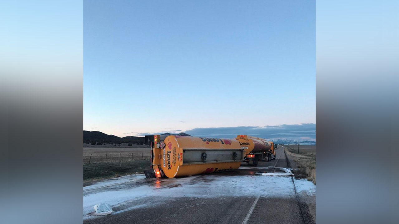 SR 28 reopened following semitruck rollover and gas spill near Levan