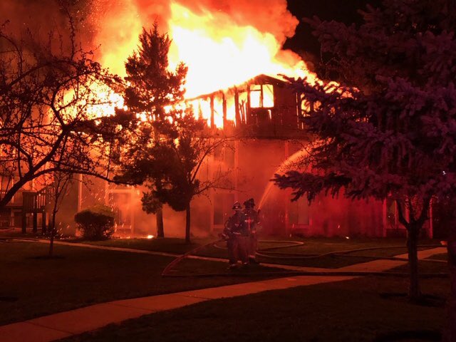 A fire at an apartment complex in West Valley City forced residents from their homes, heavily damaged the building and closed a nearby road Monday, April 1, 2019. (Photo: West Valley City Fire Department)